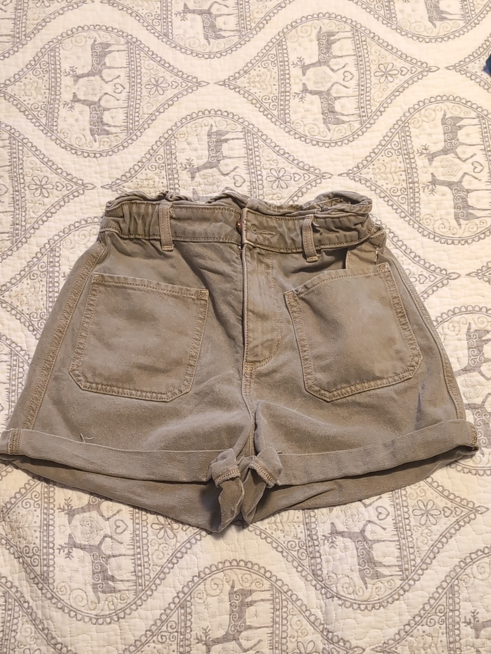 Zara Olive High-Waist Paperbag Shorts